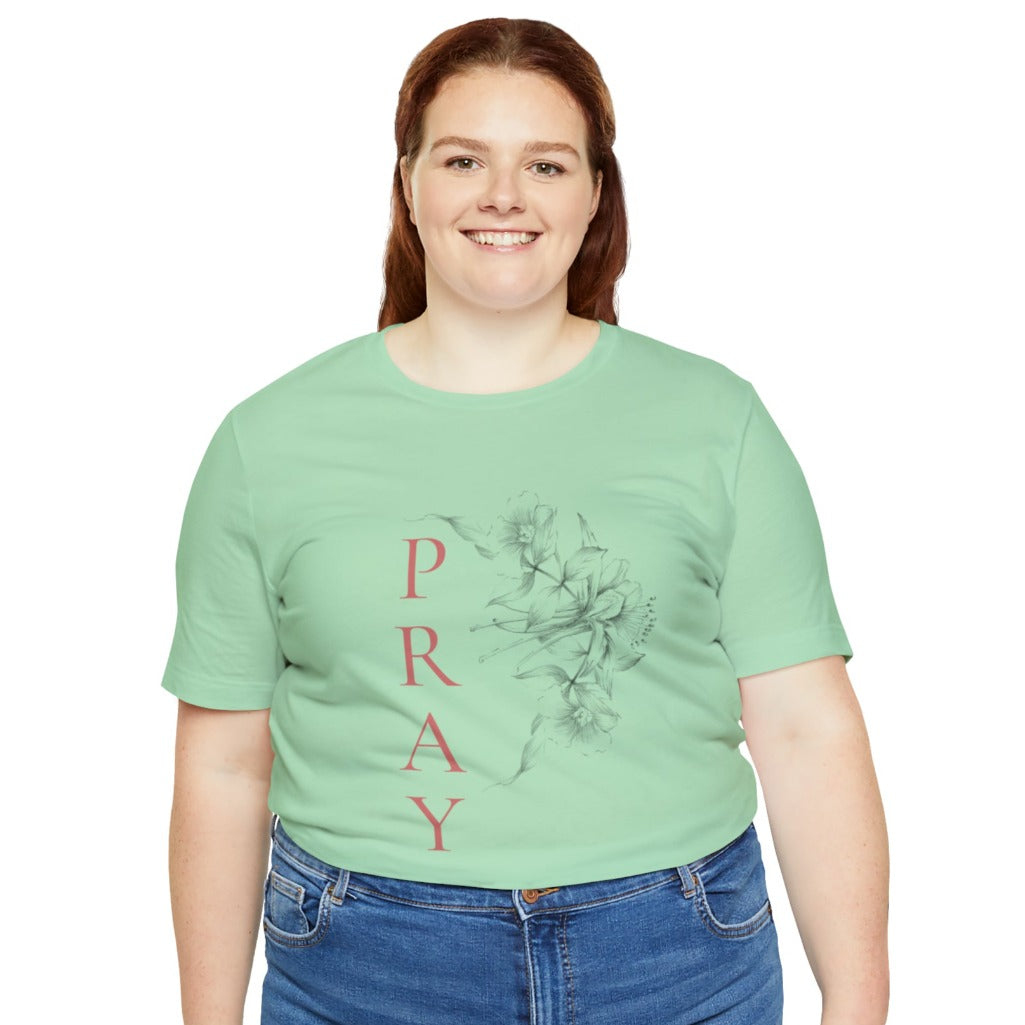 Woman wearing Pastel Blooms Short Sleeve Tee Mint | Prayility Apparel