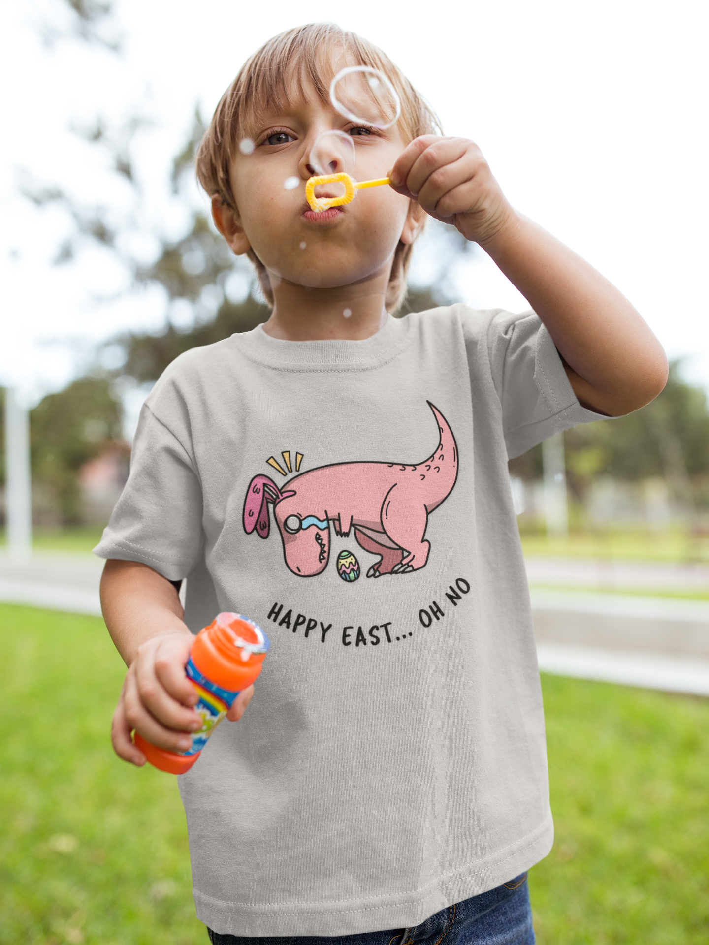 Kids Dino Easter Tee - "Happy East...Oh No"