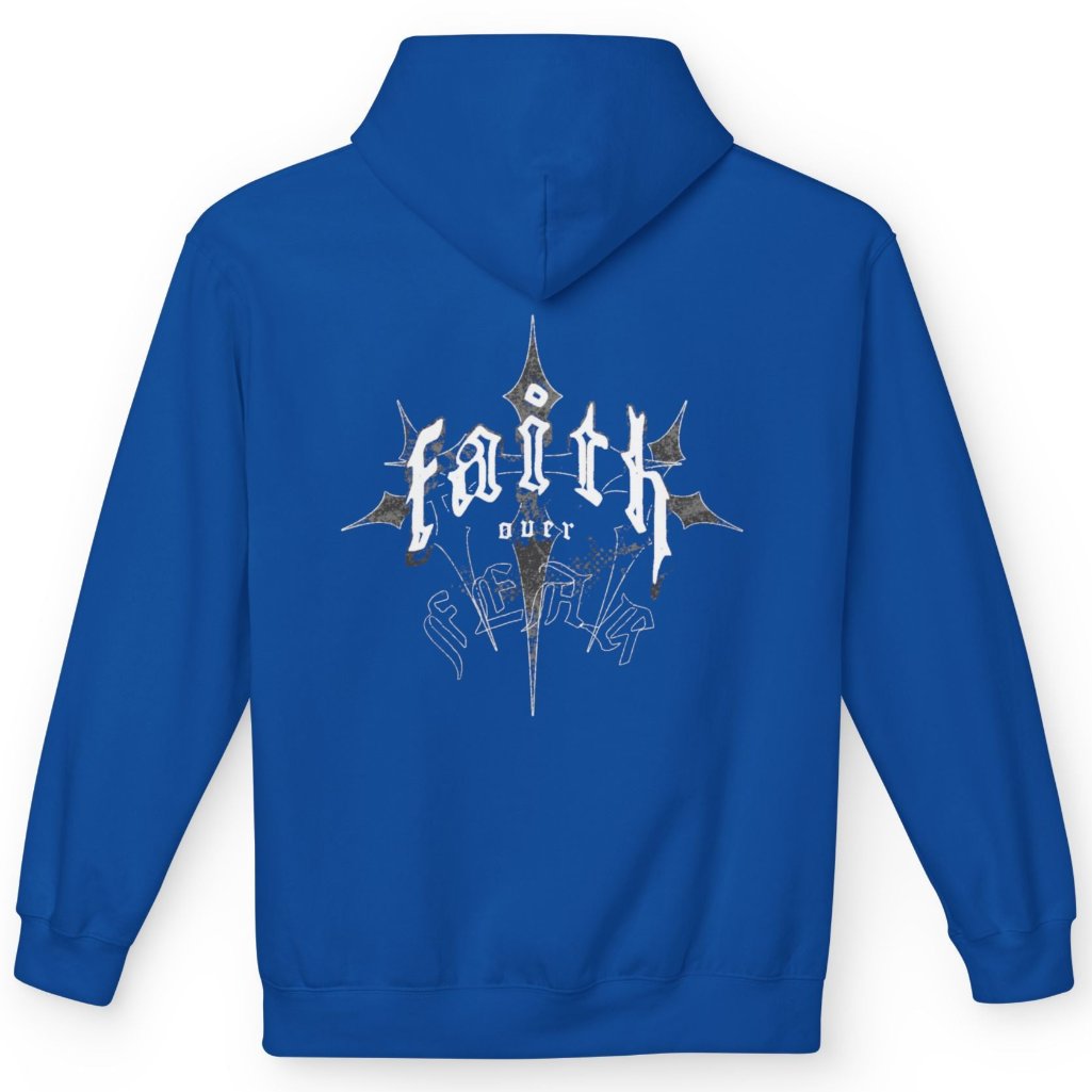 Back of Faith over Fear Hoodie in Royal
