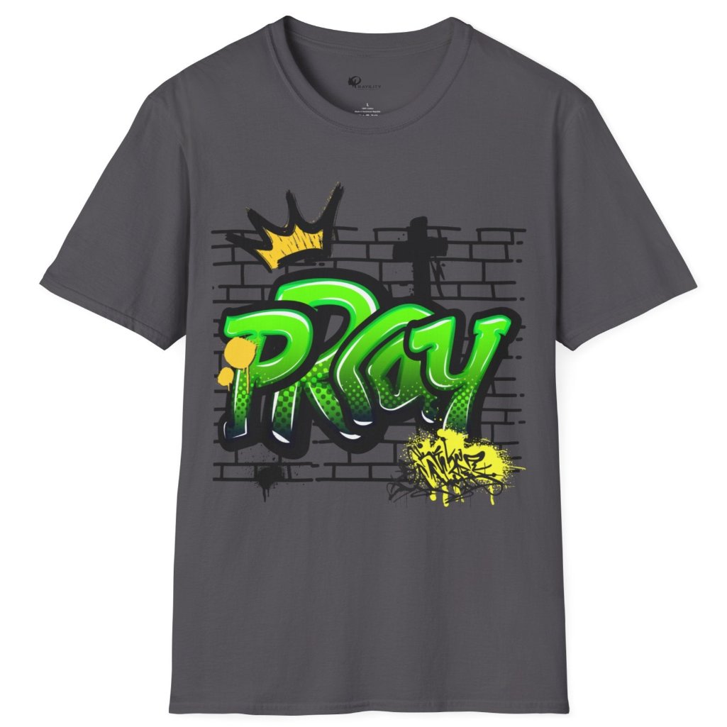 Graffiti Cotton Crew Tee Charcoal | Prayility Apparel