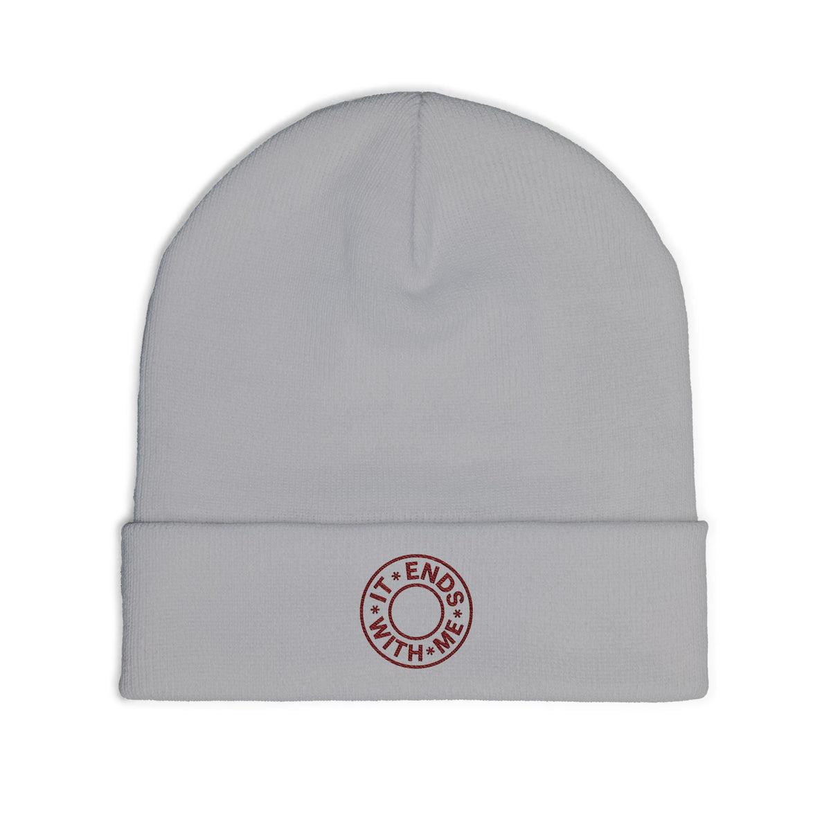 Beanie — Embroidered “It Ends With Me” Knit Cuff Hat