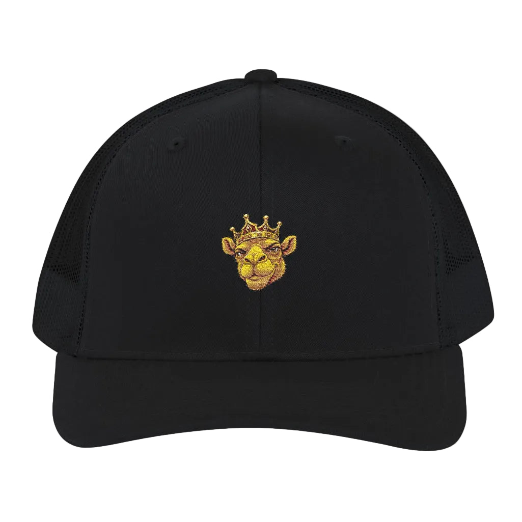 Black cap with camel logo on a white background