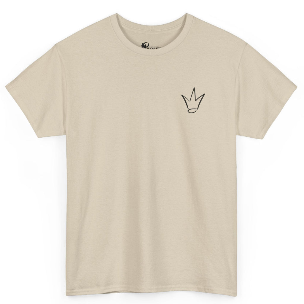 Beige t-shirt with crown symbol on a white background