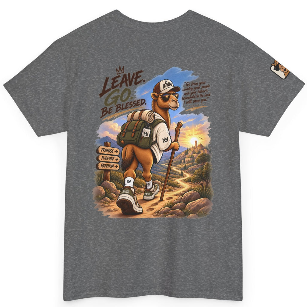 Gray t-shirt with a camel hiker on a white background