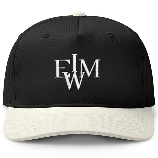 Black/cream monogramed IEWM two toned hat on white background