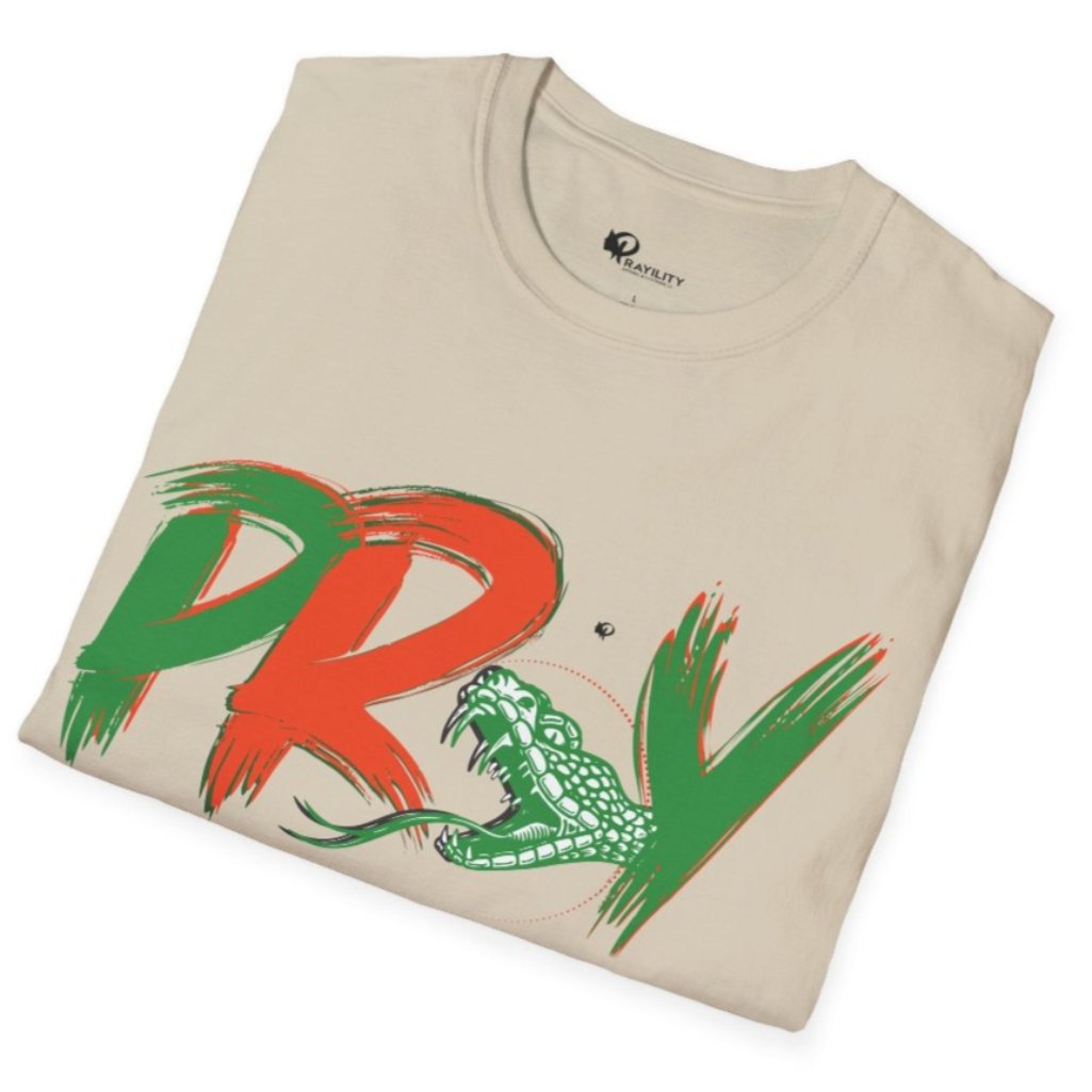 Folded orange and green tee 
