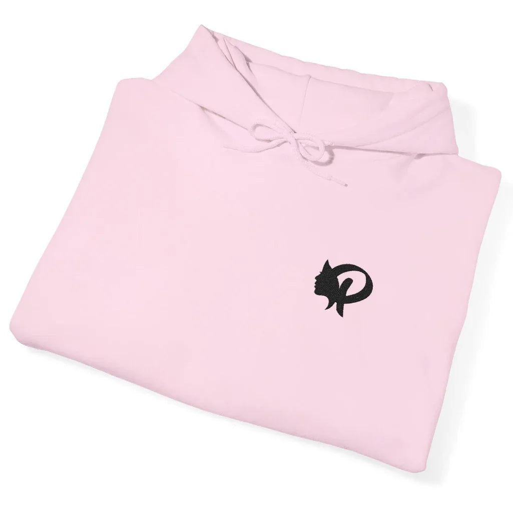A folded light pink hoodie with a small Prayility logo on the chest, displayed on a clean white background.