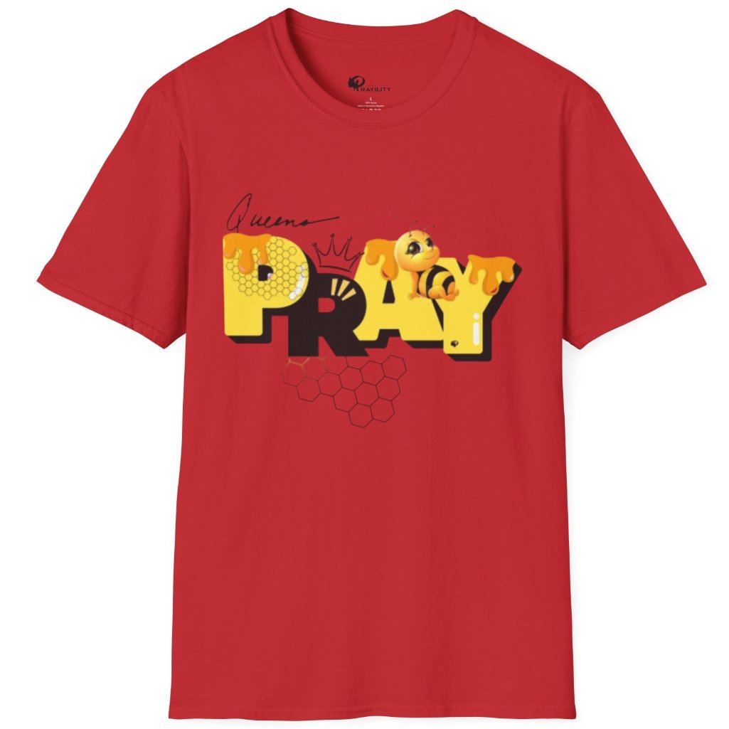 red t-shirt with PRAY