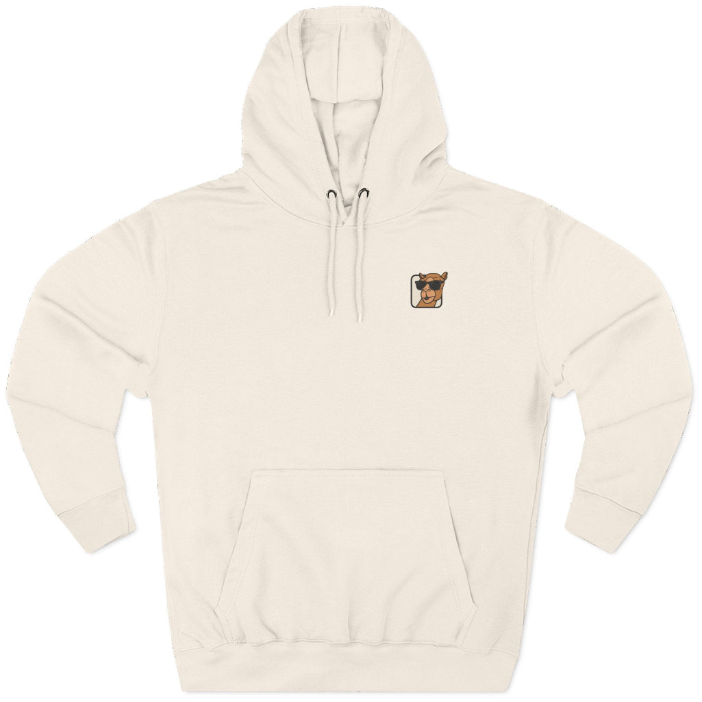 Sand hoodie with a camel image on a white background