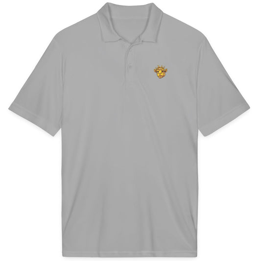 A light gray short-sleeve polo shirt with a small embroidered yellow and camel logo on the left chest, displayed on a solid white background.