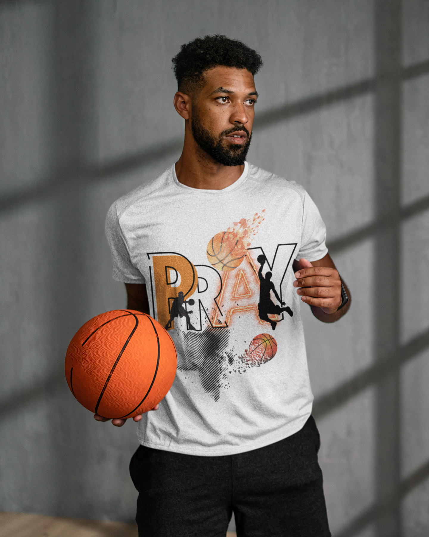 man wearing in Basketball PRAY T-Shirt | Prayility Apparel